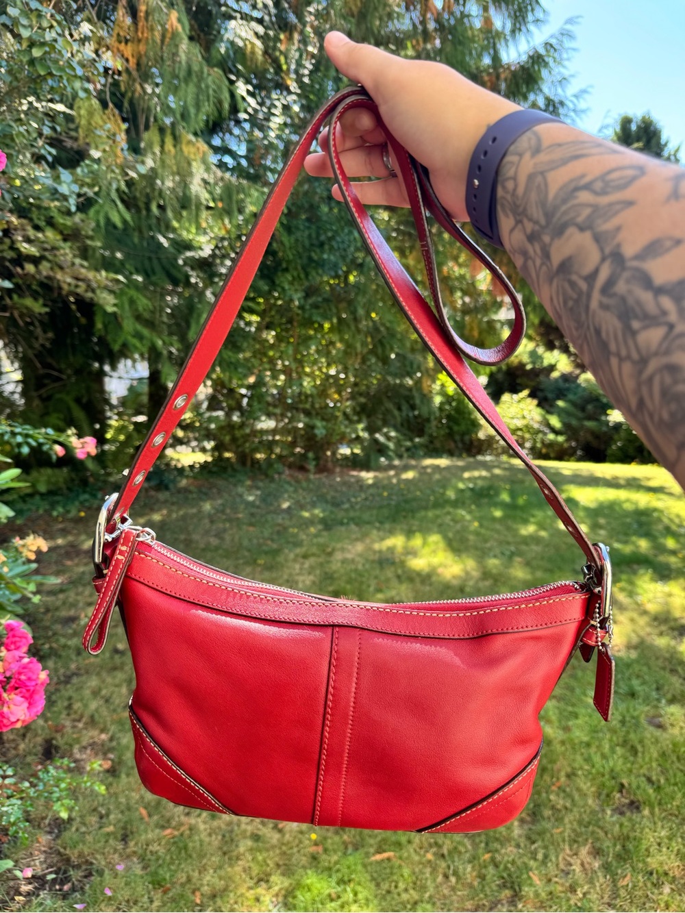 Coach Red Leather Shoulder/Crossbody Bag